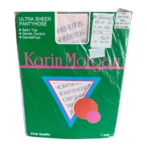 Vintage Karin Morgan First Quality Ulta Sheer Pantyhose Satin Top Tall Soft Pink